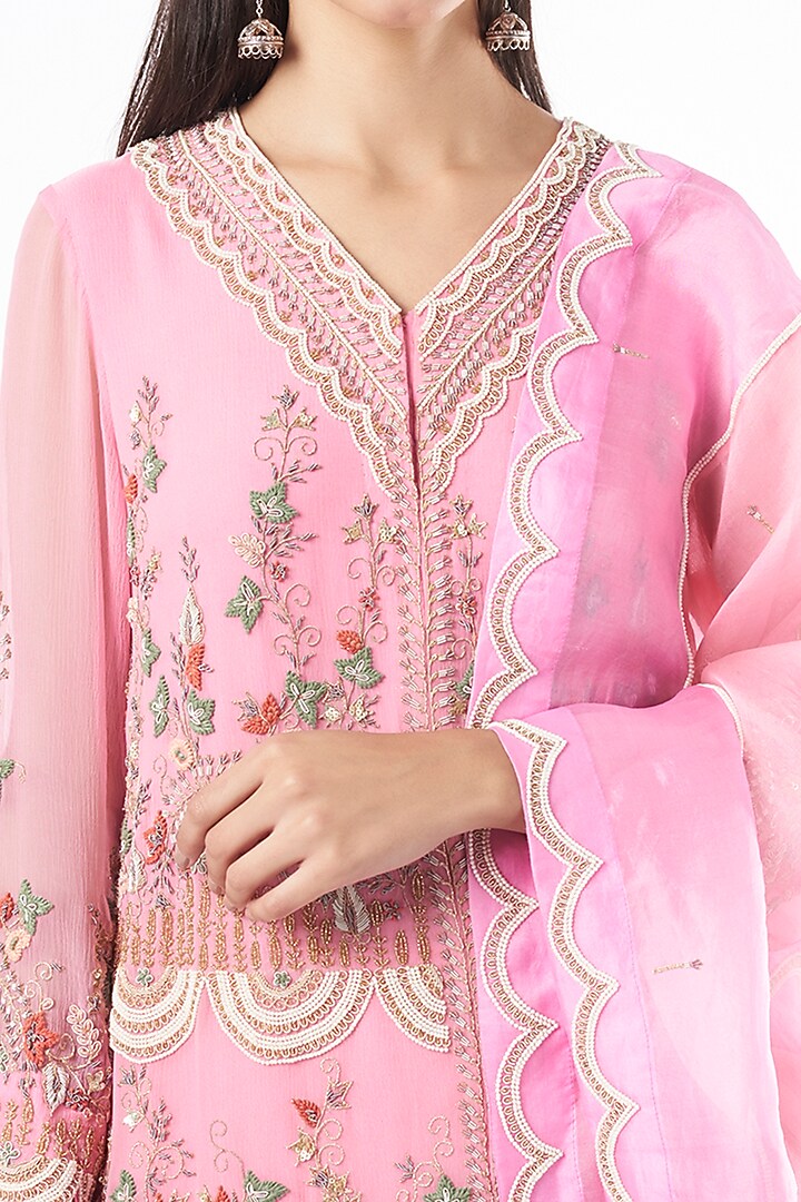 Taffy Pink Double-Layered Wedding Sharara Set by Mahi Calcutta at Pernia's Pop Up Shop