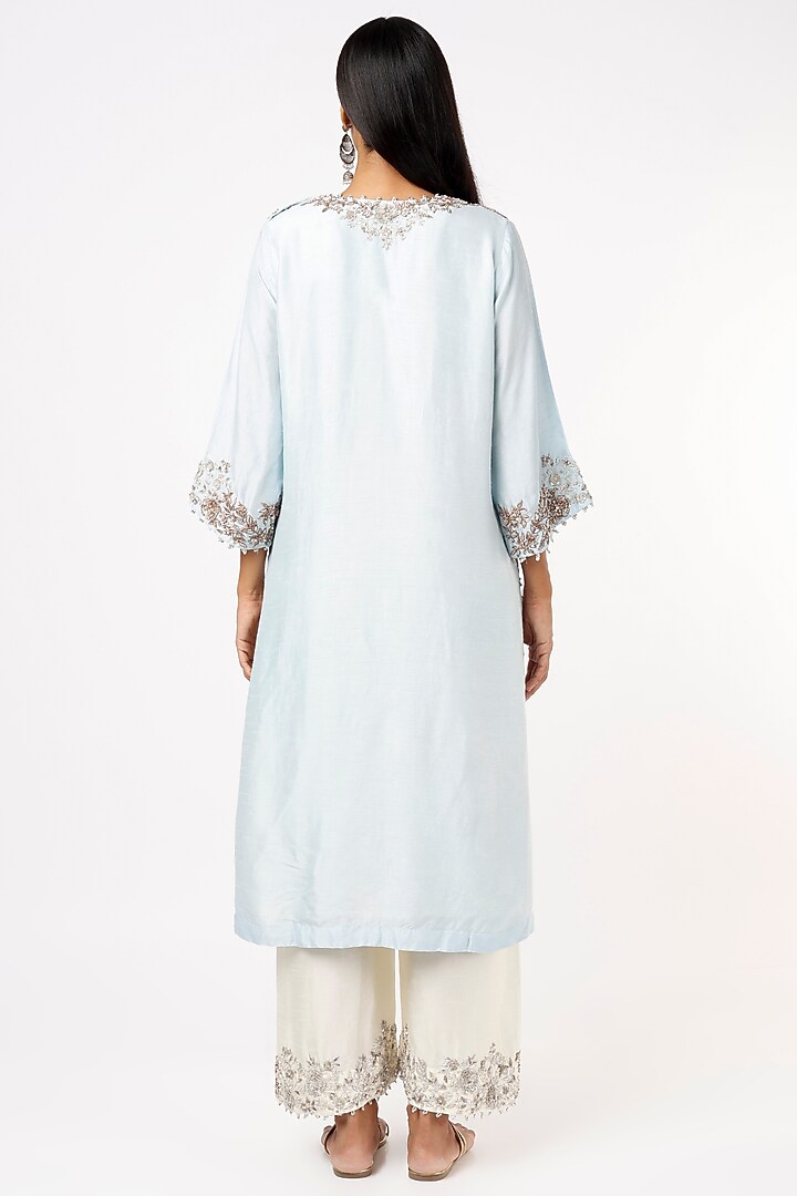 Powder Blue Zardosi Embroidered Kurta Set by Mahi Calcutta at Pernia's Pop Up Shop