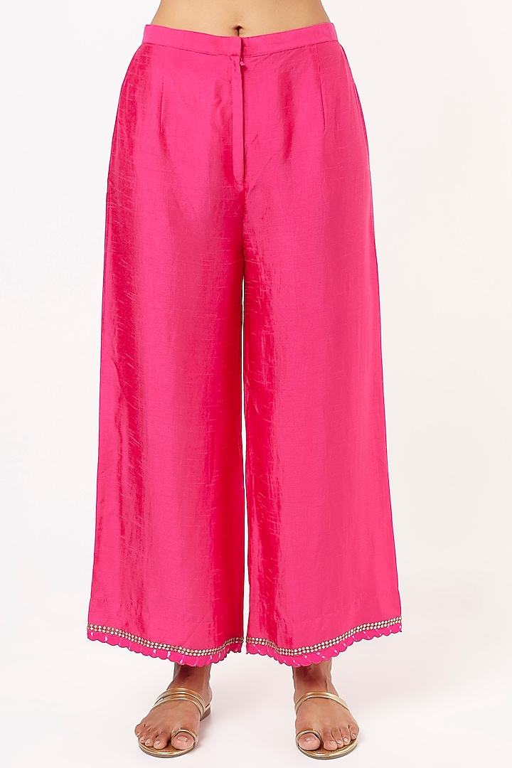 Fuchsia Asymmetrical Zardosi Embroidered Kurta Set by Mahi Calcutta at Pernia's Pop Up Shop