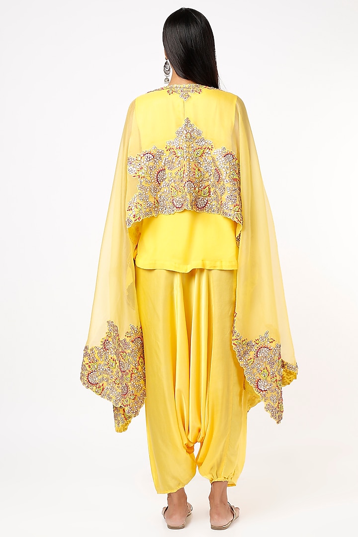 Yellow Harem Pant Set With Cape-Style Dupatta by Mahi Calcutta at Pernia's Pop Up Shop