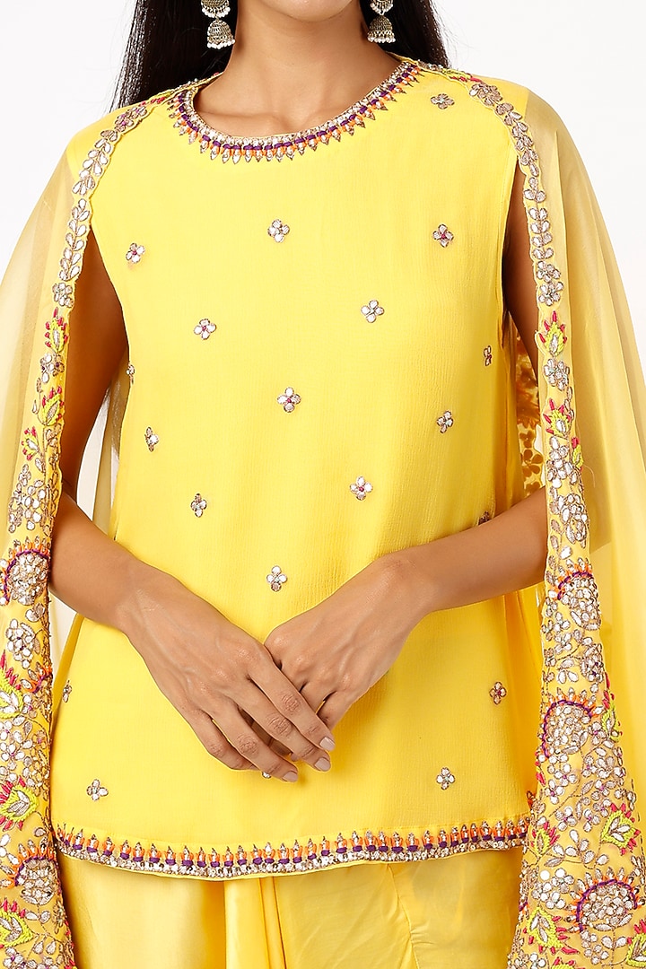 Yellow Harem Pant Set With Cape-Style Dupatta by Mahi Calcutta at Pernia's Pop Up Shop