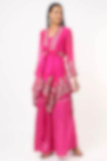 Fuchsia Satin Harem Pant Set by Mahi Calcutta at Pernia's Pop Up Shop