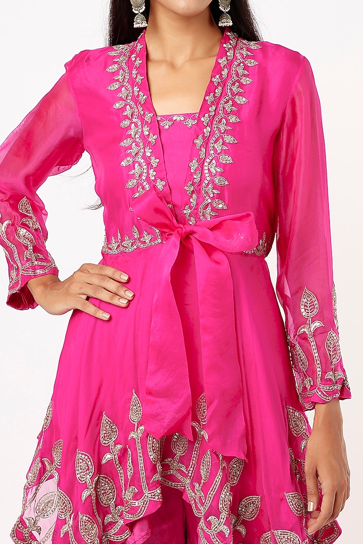 Fuchsia Satin Harem Pant Set by Mahi Calcutta at Pernia's Pop Up Shop