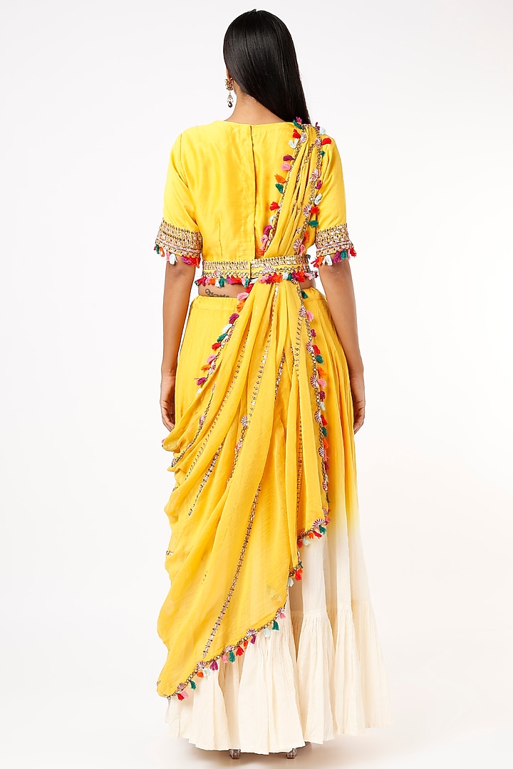 Yellow Ombre Crushed Cotton Skirt Set by Mahi Calcutta at Pernia's Pop Up Shop