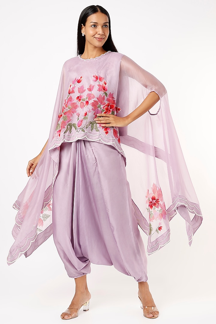 Lavender Hand-Painted Cape Set by Mahi Calcutta