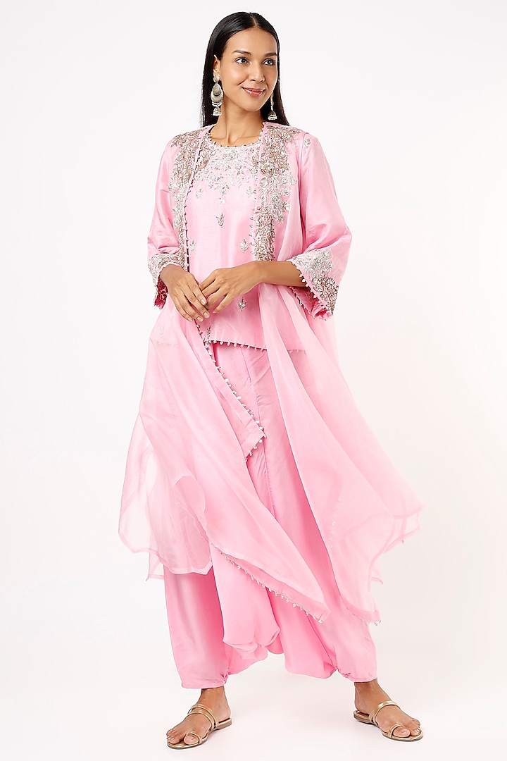 Carnation Pink Satin Harem Pant Set Design by Mahi Calcutta at Pernia's ...