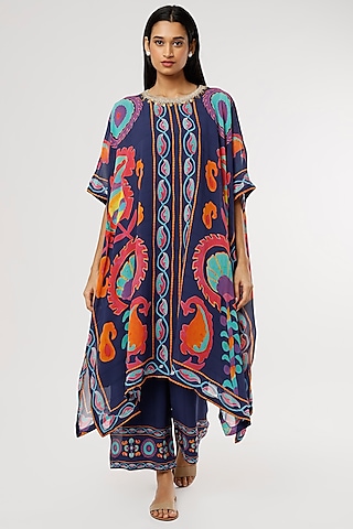 Purple Printed Suzani Kaftan Set by Mahi Calcutta