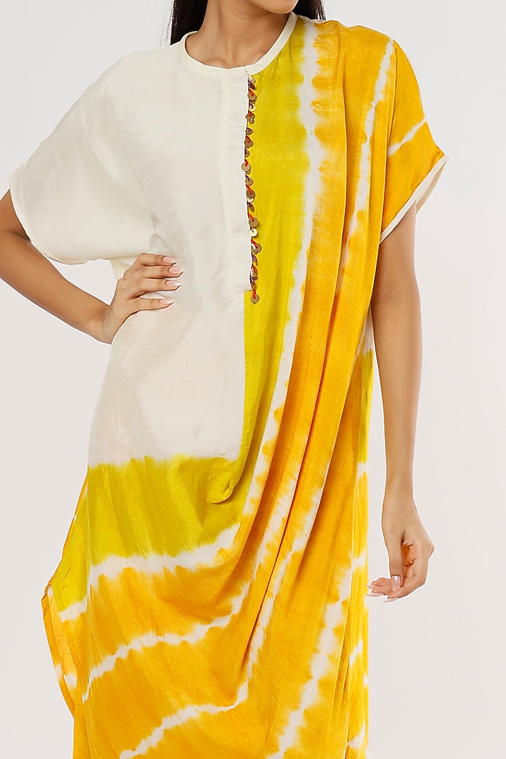 Canary Yellow Printed Cowl-Cut Kaftan Set by Mahi Calcutta at Pernia's Pop Up Shop
