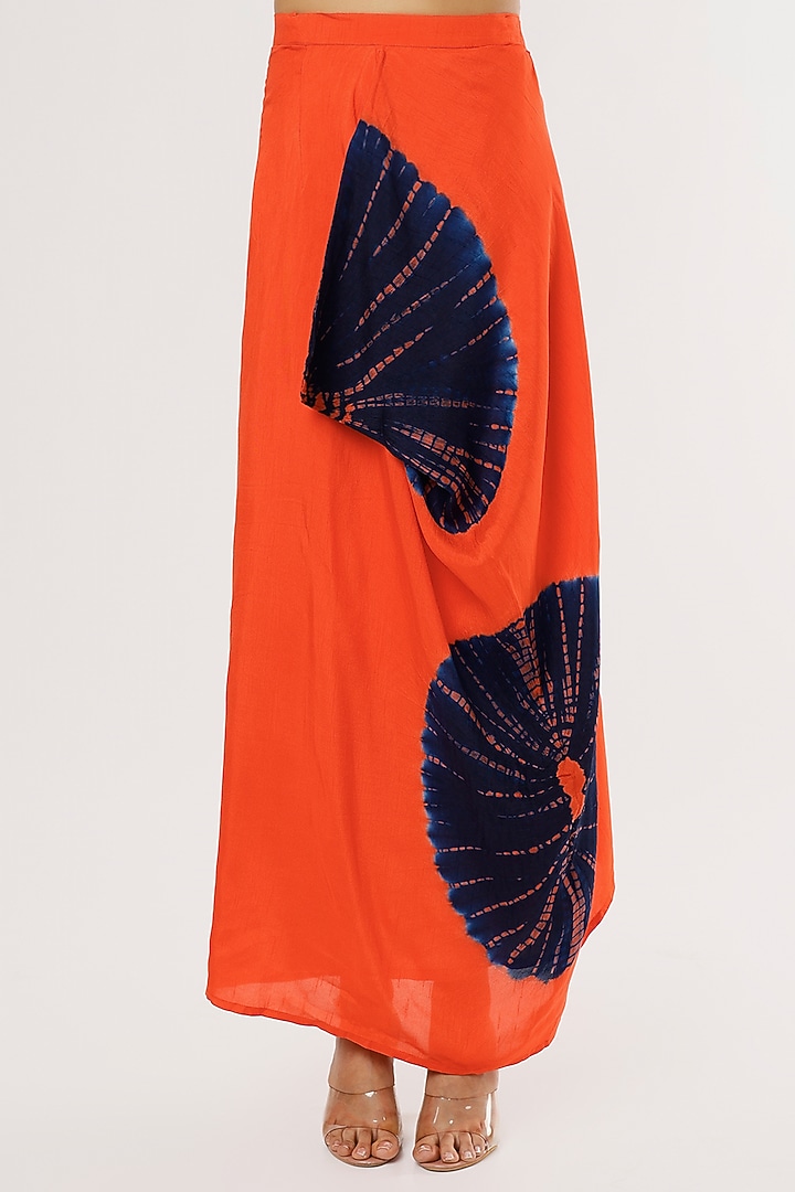 Vermillion Red Printed Wrap-Around Skirt Set by Mahi Calcutta at Pernia's Pop Up Shop