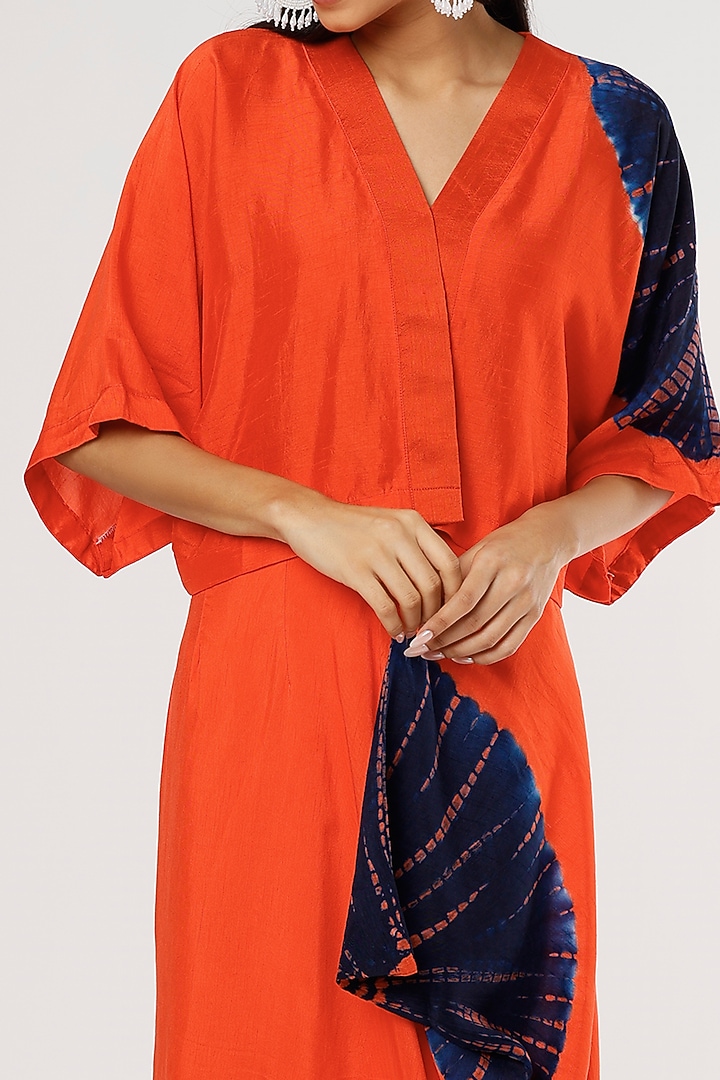 Vermillion Red Printed Wrap-Around Skirt Set by Mahi Calcutta at Pernia's Pop Up Shop