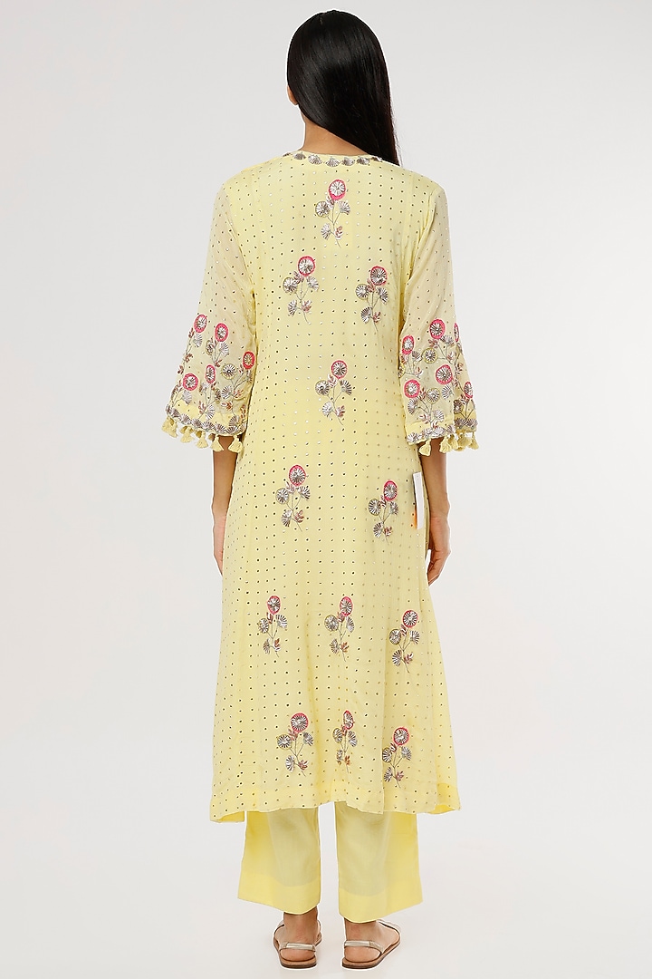 Light Yellow Embroidered Kurta Set by Mahi Calcutta at Pernia's Pop Up Shop