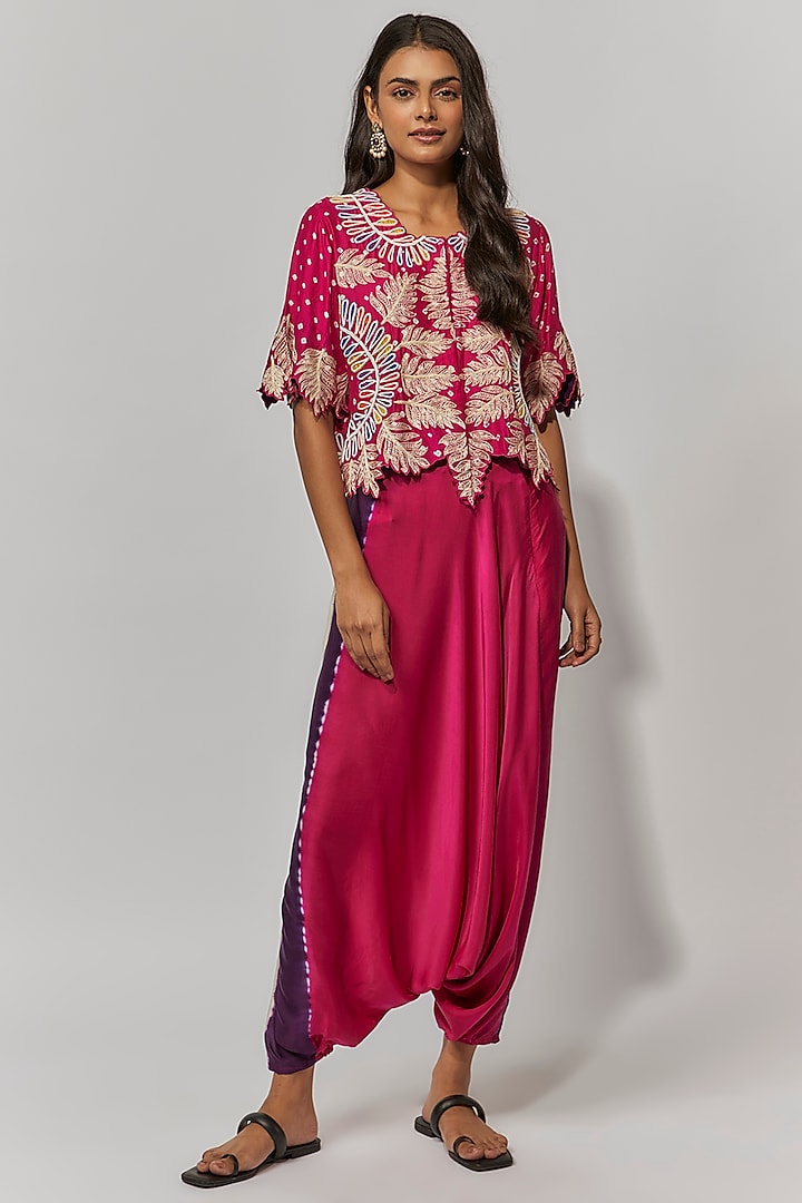 Rani Pink Modal Satin Embellished Co-Ord Set by Mahi Calcutta at Pernia's Pop Up Shop