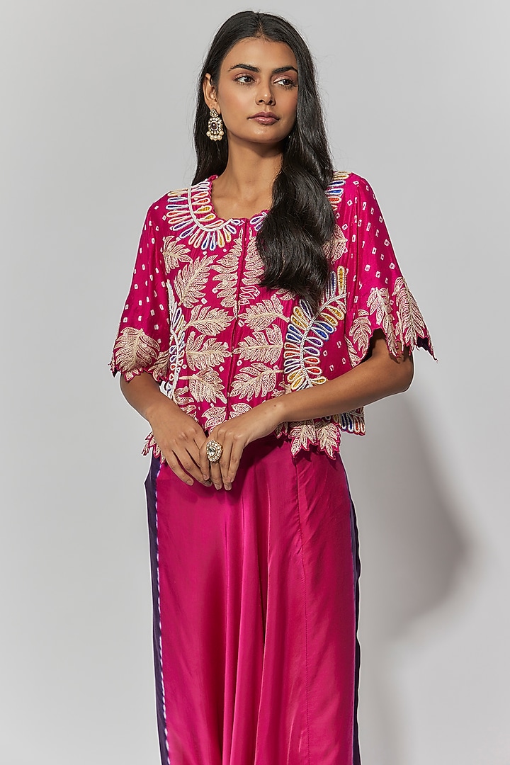Rani Pink Modal Satin Embellished Co-Ord Set by Mahi Calcutta at Pernia's Pop Up Shop