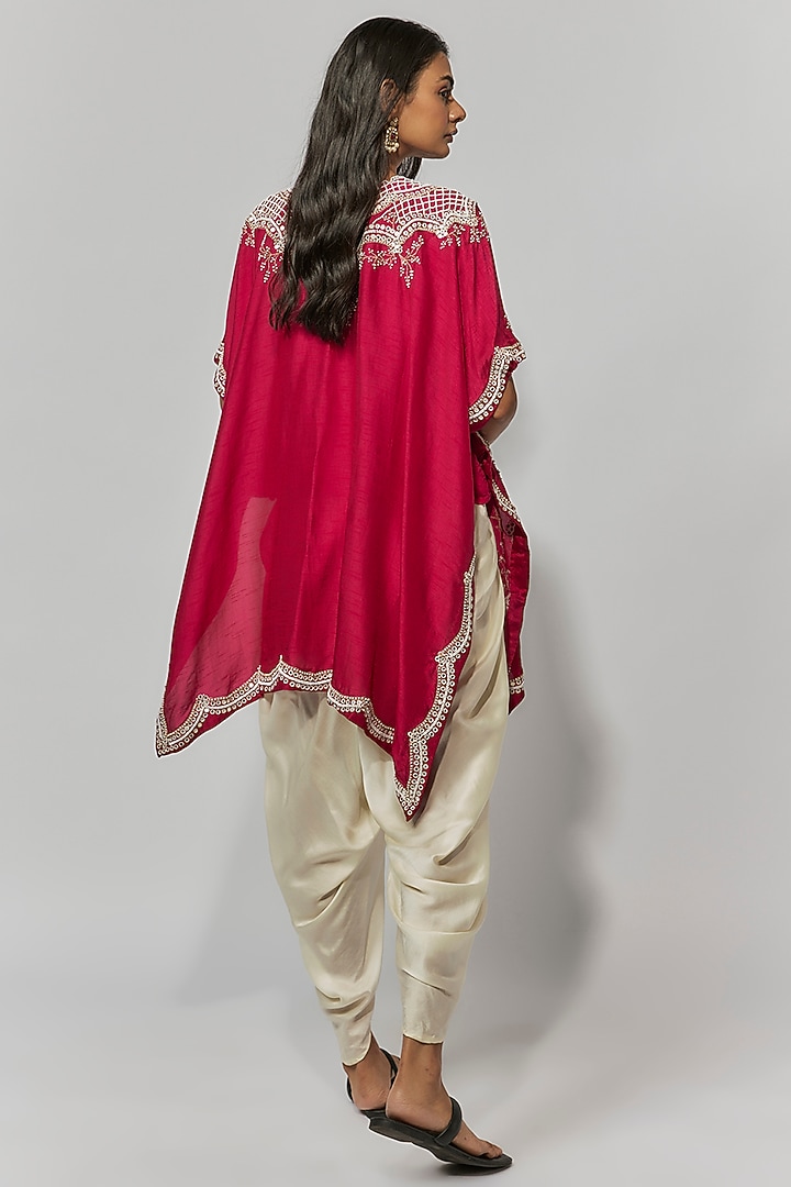 Fuchsia Summer Cotton Silk Thread Embroidered Kaftan Set by Mahi Calcutta at Pernia's Pop Up Shop