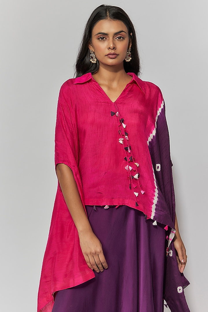 Fuchsia & Aubergine Summer Cotton Silk Printed Cape Set by Mahi Calcutta at Pernia's Pop Up Shop
