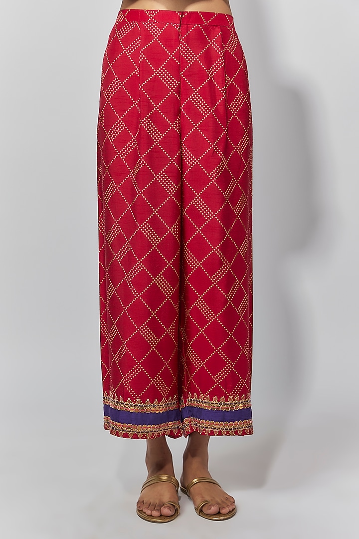 Maroon Summer Cotton Silk Printed & Embroidered Kaftan Set by Mahi Calcutta at Pernia's Pop Up Shop