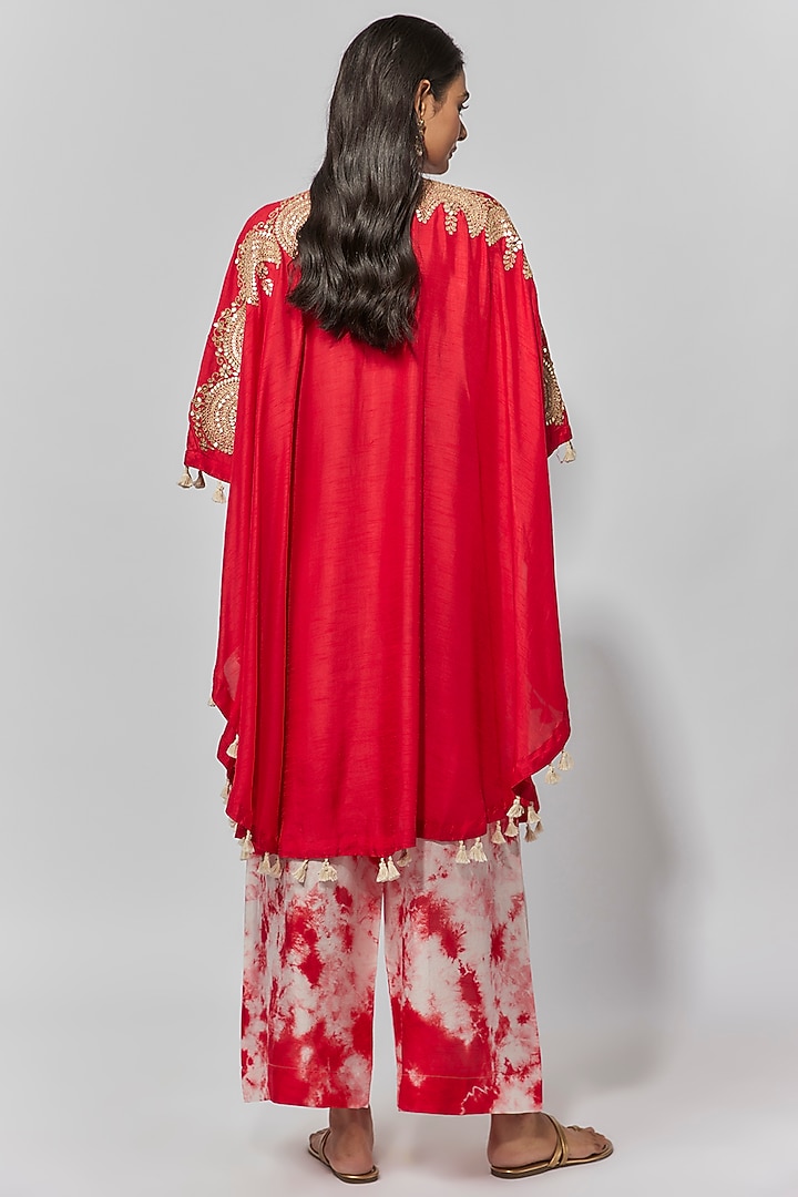 Red Summer Cotton Silk Gota Patti Embroidered Co-Ord Set by Mahi Calcutta at Pernia's Pop Up Shop