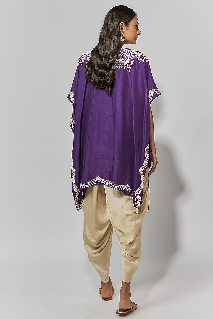 Purple Summer Cotton Silk Thread Embroidered Kaftan Set by Mahi Calcutta at Pernia's Pop Up Shop
