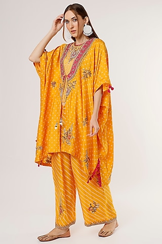 Mustard Printed Kaftan Set by Mahi Calcutta