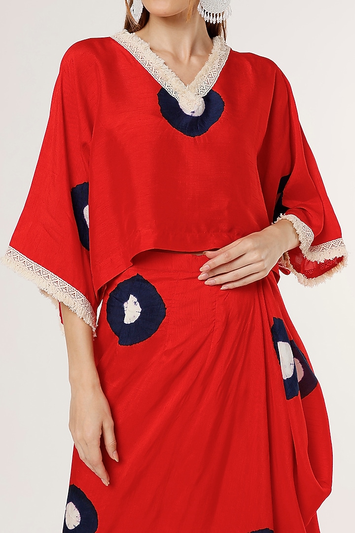 Vermilion & Navy Blue Tie-Dyed Skirt Set by Mahi Calcutta at Pernia's Pop Up Shop