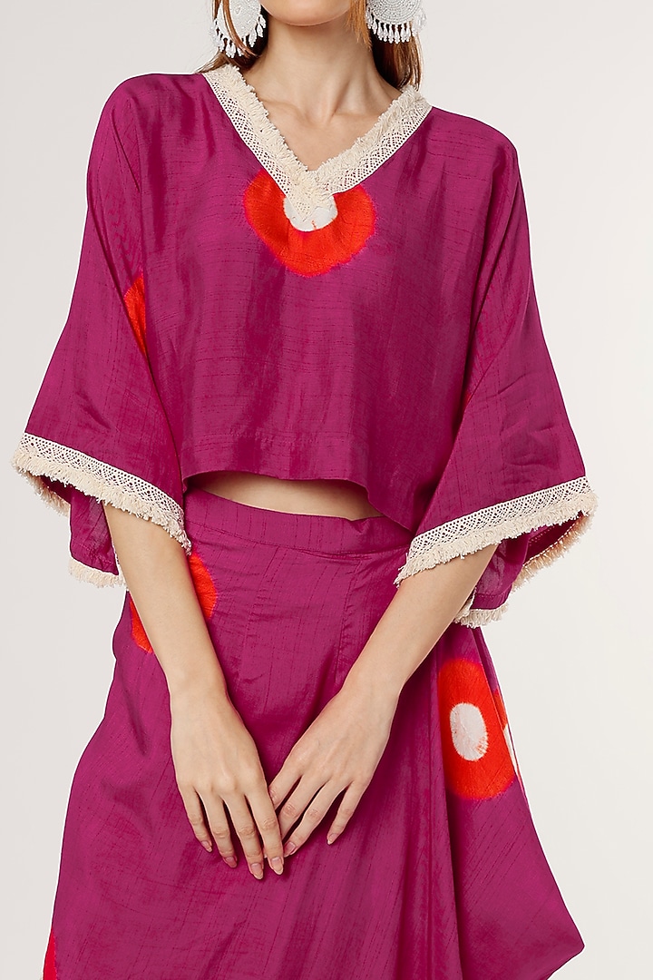 Magenta & Vermilion Tie-Dyed Skirt Set by Mahi Calcutta at Pernia's Pop Up Shop