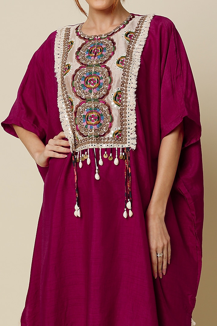Ruby Red Embroidered Kaftan Set by Mahi Calcutta at Pernia's Pop Up Shop