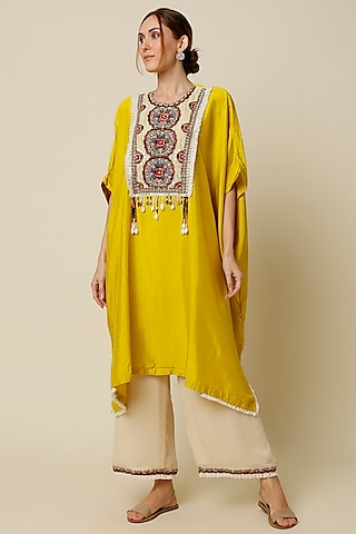 Citrus Lime Embroidered Kaftan Set by Mahi Calcutta