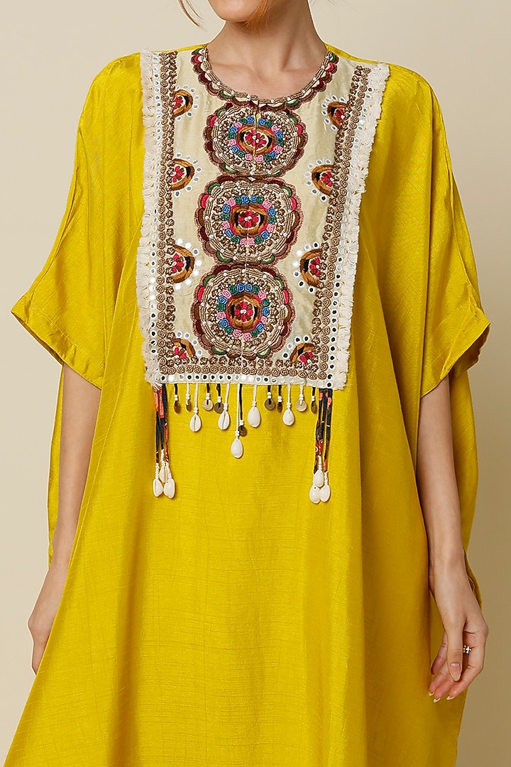 Citrus Lime Embroidered Kaftan Set by Mahi Calcutta at Pernia's Pop Up Shop
