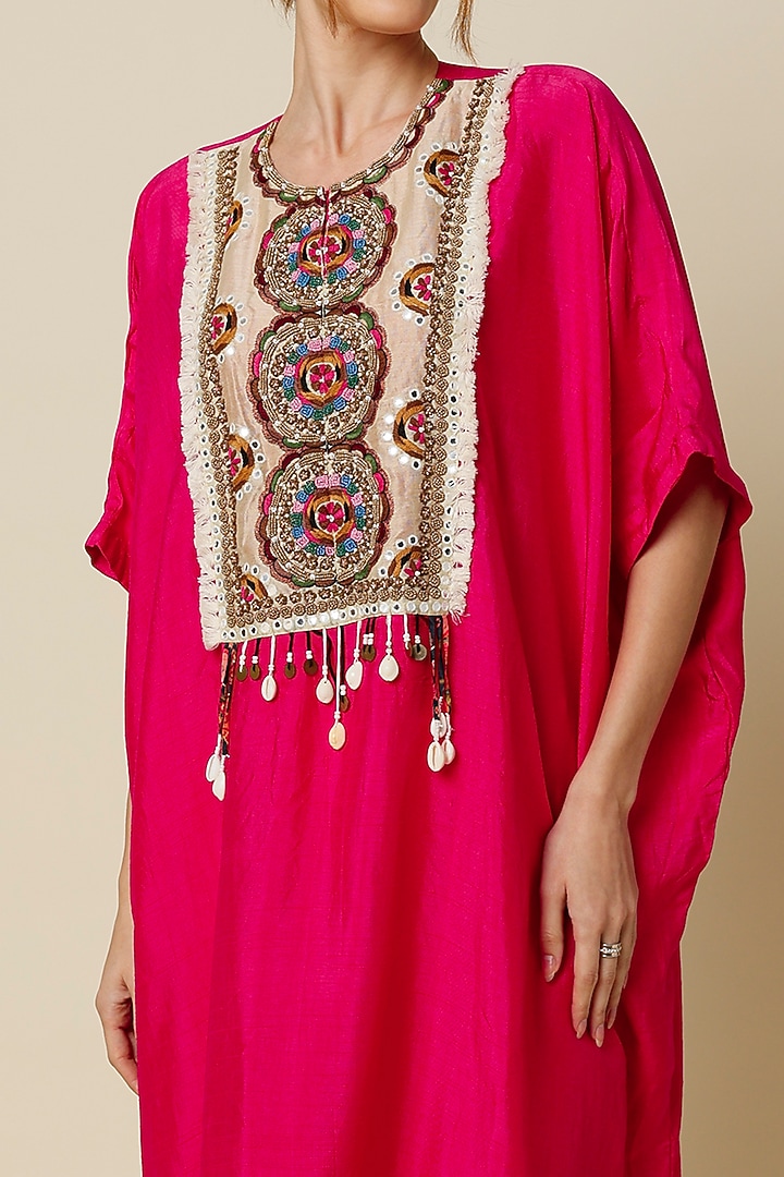 Hot Pink Embroidered Kaftan Set by Mahi Calcutta at Pernia's Pop Up Shop