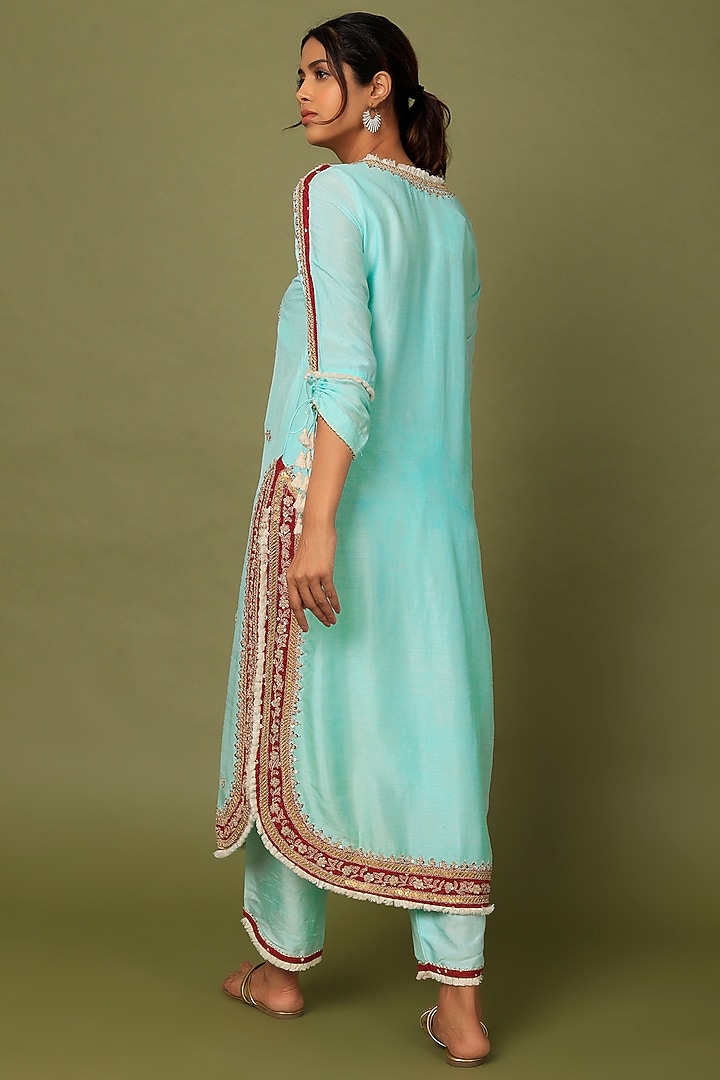 Powder Blue Embroidered Kurta Set by Mahi Calcutta at Pernia's Pop Up Shop