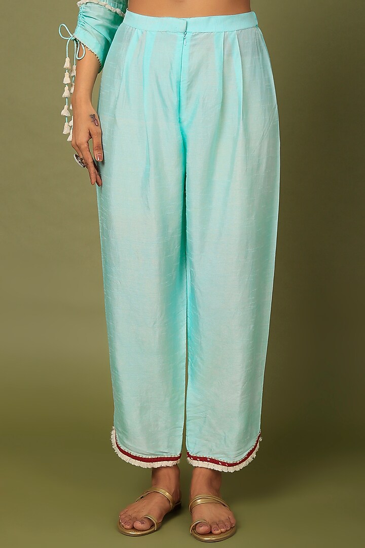 Powder Blue Embroidered Kurta Set by Mahi Calcutta at Pernia's Pop Up Shop