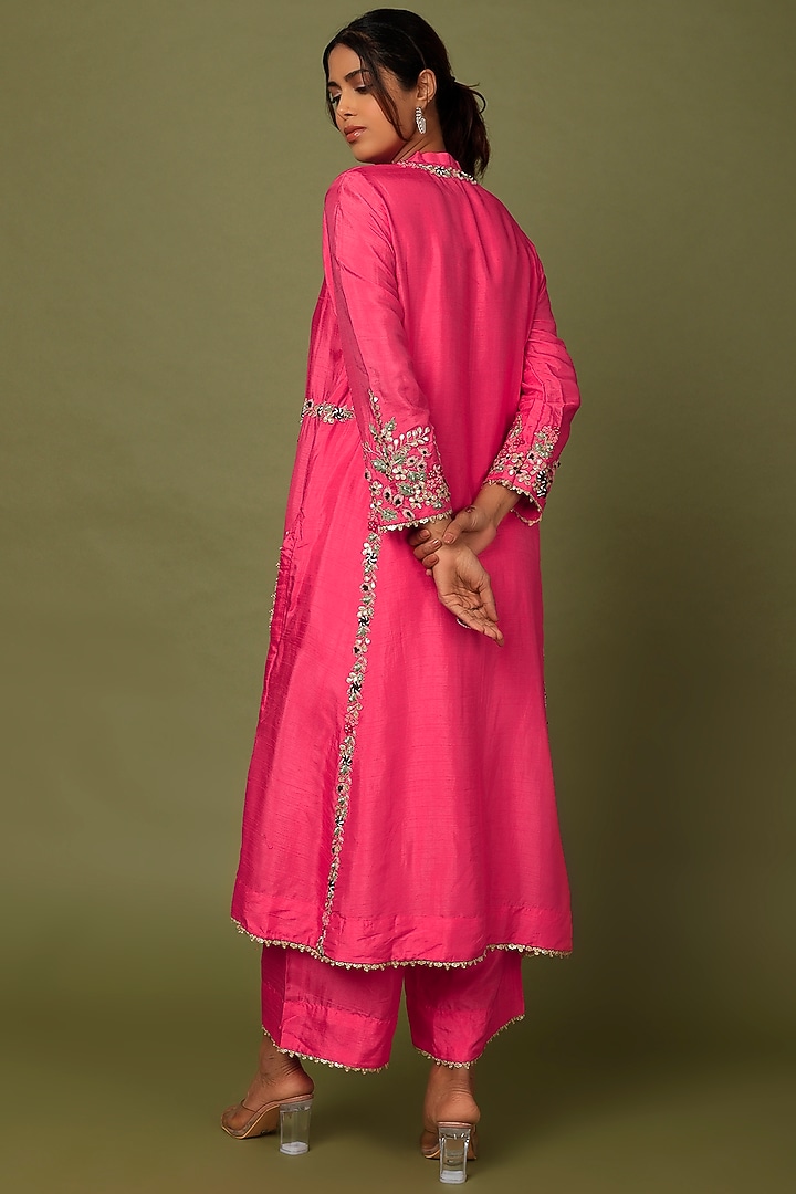 Fuchsia Pink Cotton Silk Zardosi Embroidered Kurta Set by Mahi Calcutta at Pernia's Pop Up Shop