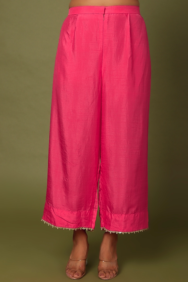 Fuchsia Pink Cotton Silk Zardosi Embroidered Kurta Set by Mahi Calcutta at Pernia's Pop Up Shop