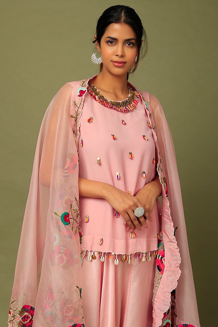 Blush Pink Satin Harem Pant Set by Mahi Calcutta at Pernia's Pop Up Shop