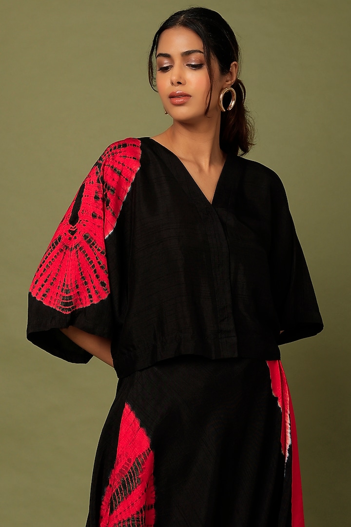 Black Cotton Silk Skirt Set by Mahi Calcutta at Pernia's Pop Up Shop