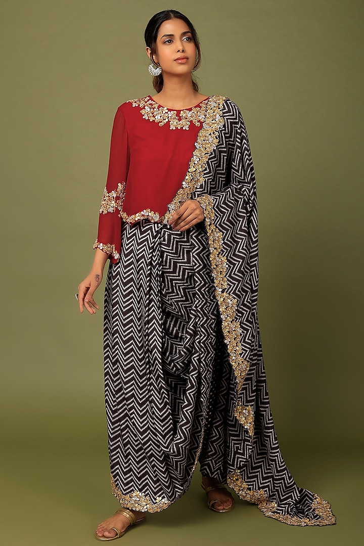 Grey Cotton Silk Pre-Stitched Saree Set by Mahi Calcutta