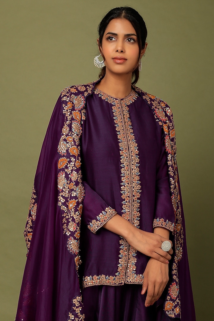 Aubergine Satin Harem Pant Set by Mahi Calcutta at Pernia's Pop Up Shop