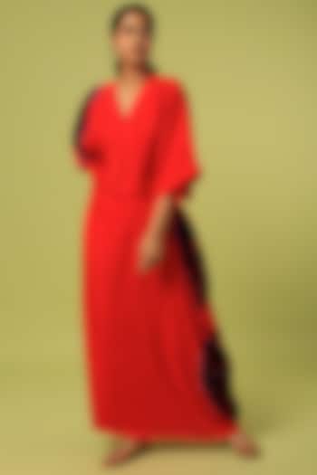 Vermillion Red Cotton Silk Skirt Set by Mahi Calcutta