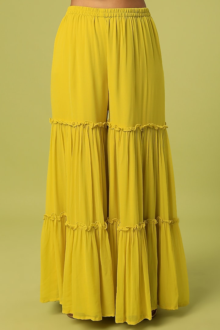 Citrus Lime Chiffon Wedding Sharara Set by Mahi Calcutta at Pernia's Pop Up Shop