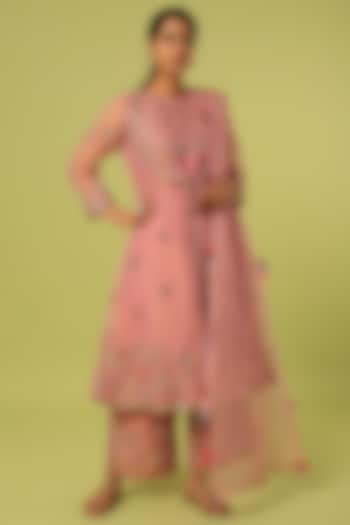 Pink Embroidered Jacket Set by Mahi Calcutta at Pernia's Pop Up Shop