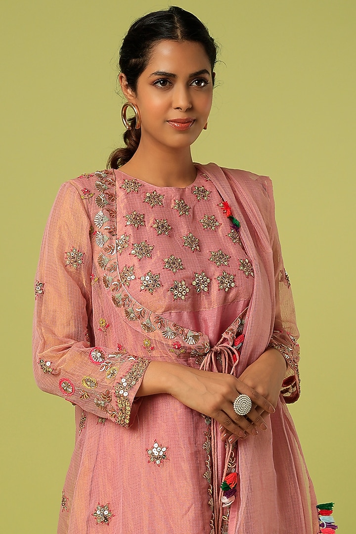 Pink Embroidered Jacket Set by Mahi Calcutta at Pernia's Pop Up Shop