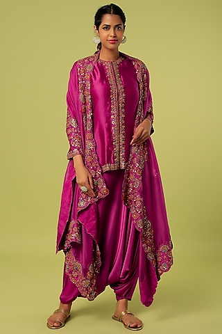 Aubergine Satin Harem Pant Set by Mahi Calcutta