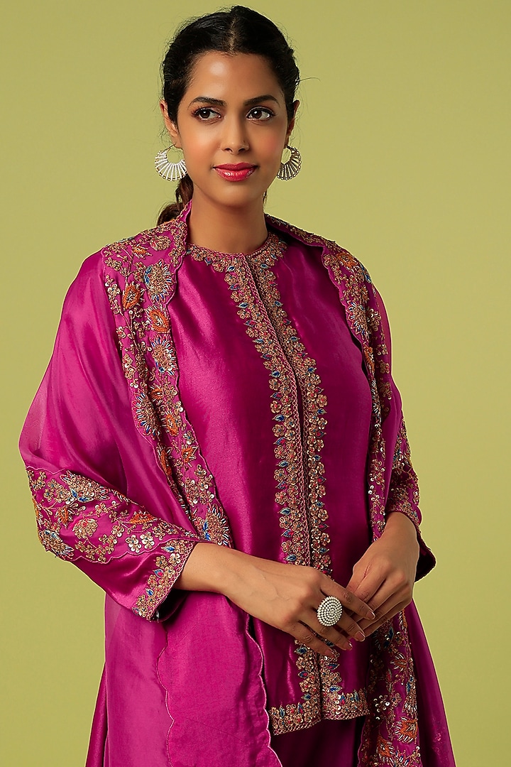 Aubergine Satin Harem Pant Set by Mahi Calcutta at Pernia's Pop Up Shop
