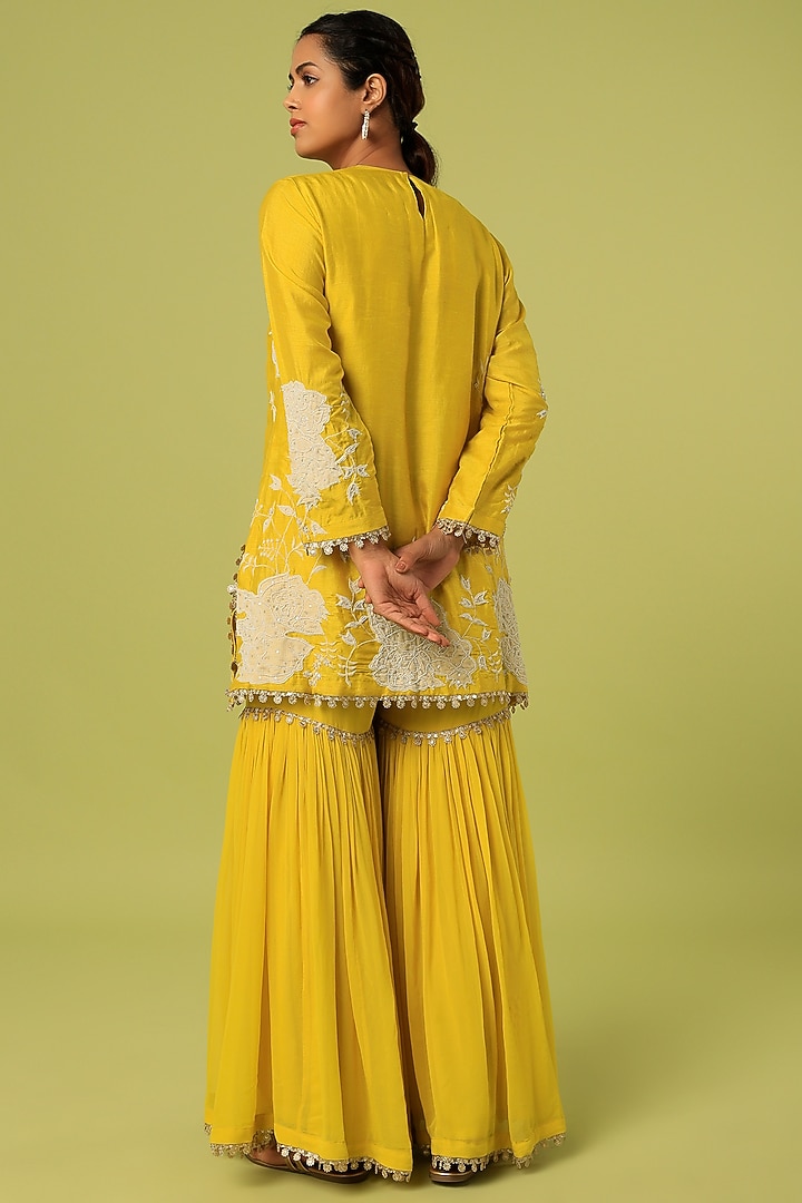 Topaz Yellow Georgette Party Wear Sharara Set by Mahi Calcutta at Pernia's Pop Up Shop