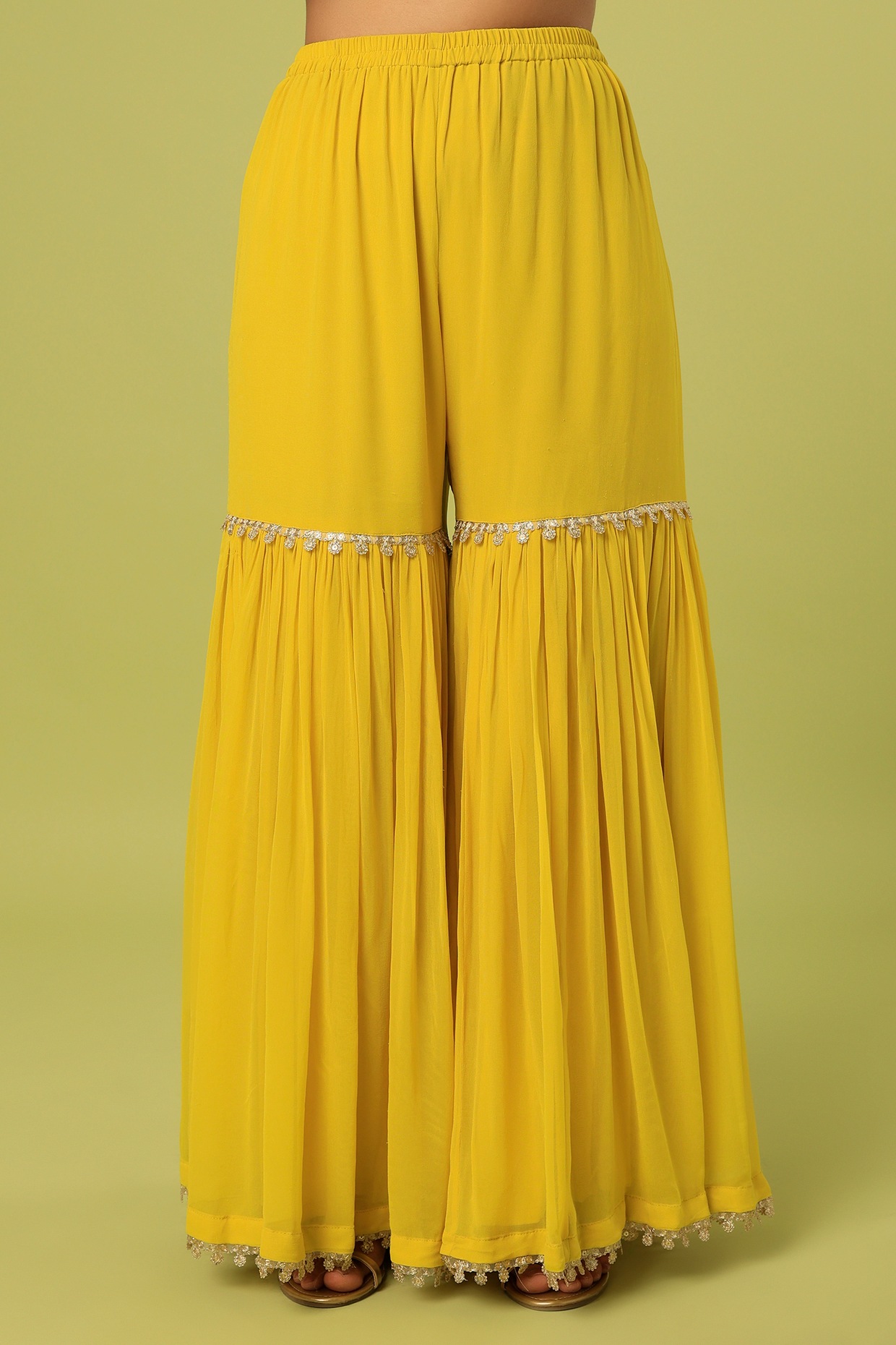 Ethnic Mustard Yellow Sharara Suit with Resham Work LSTV122563