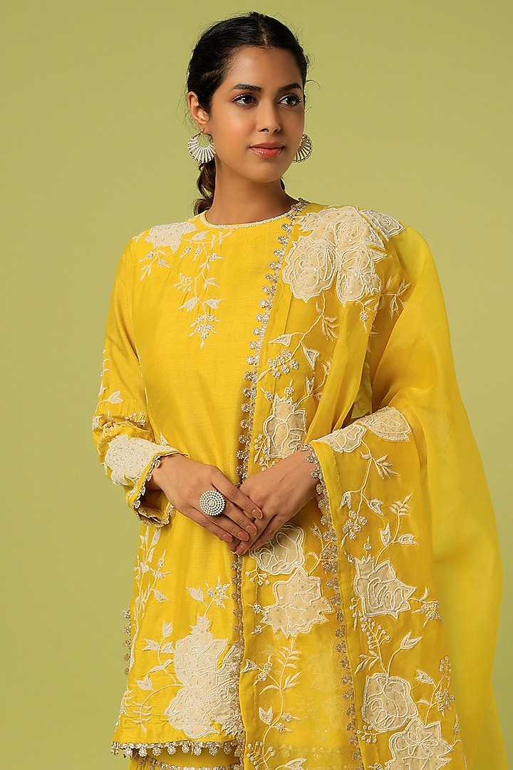 Topaz Yellow Georgette Party Wear Sharara Set by Mahi Calcutta at Pernia's Pop Up Shop
