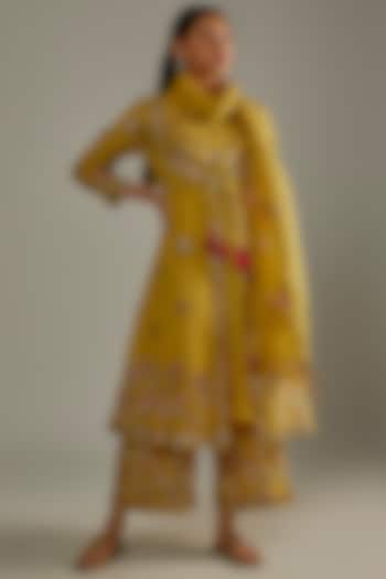 Golden Yellow Embellished Kurta Set by Mahi Calcutta