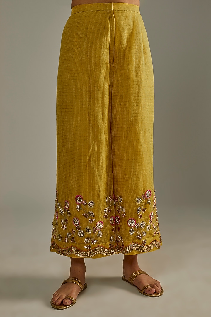 Golden Yellow Embellished Kurta Set by Mahi Calcutta at Pernia's Pop Up Shop