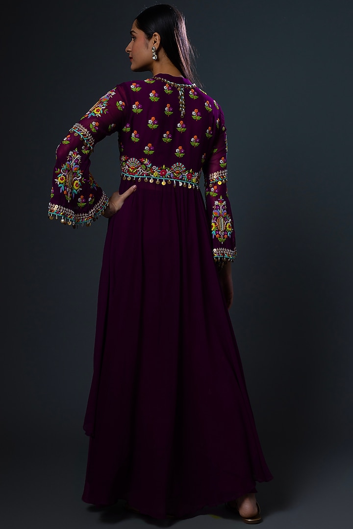 Burgundy Embroidered Wedding Anarkali Set by Mahi Calcutta at Pernia's Pop Up Shop