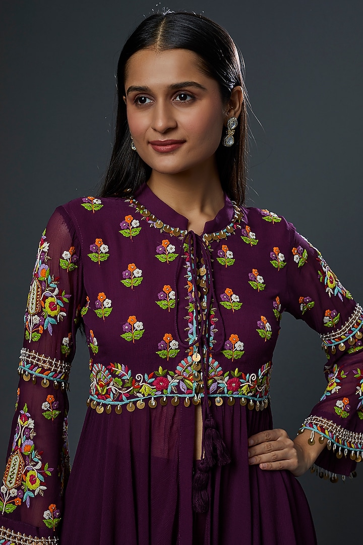 Burgundy Embroidered Wedding Anarkali Set by Mahi Calcutta at Pernia's Pop Up Shop